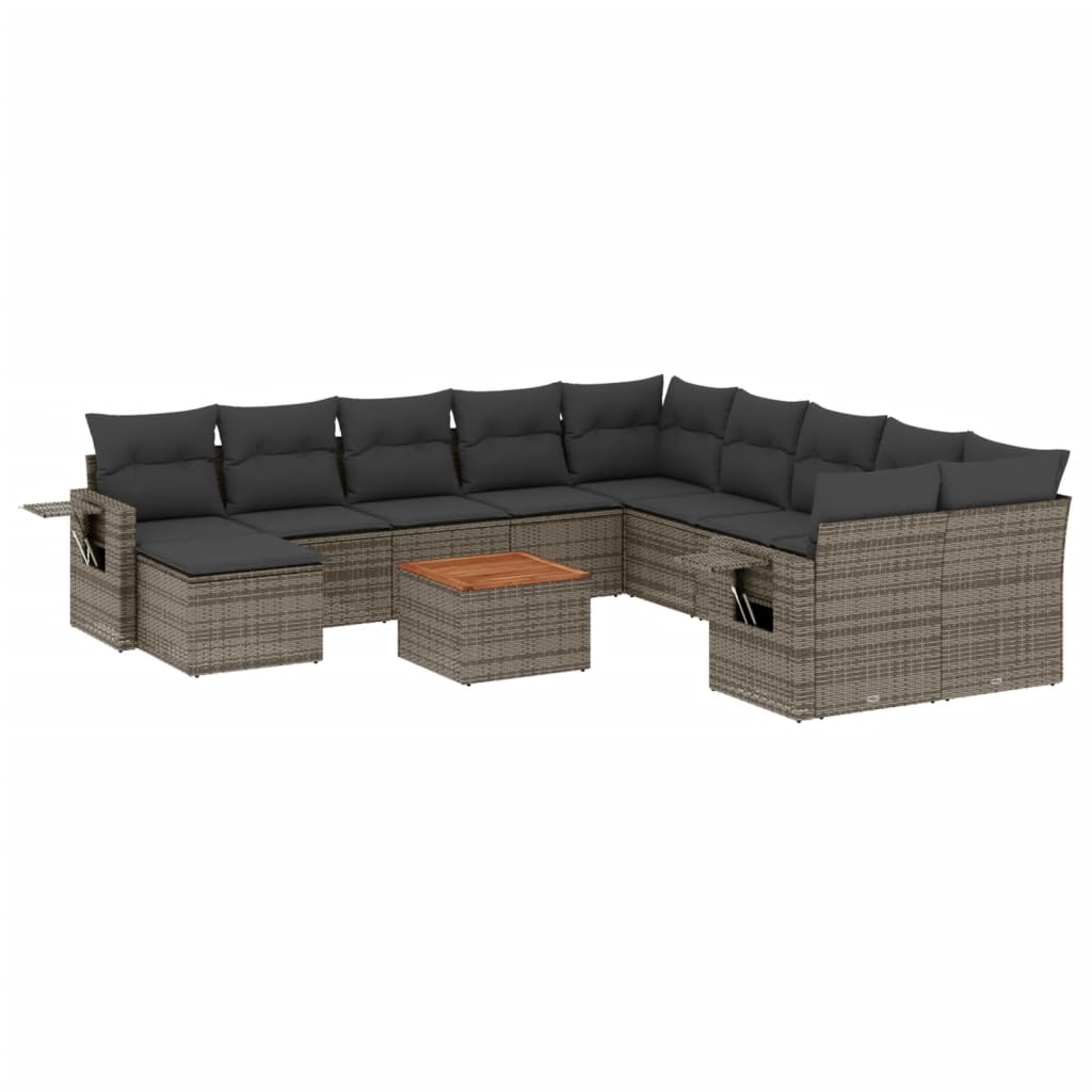 Set Divani da Giardino 12 pz con Cuscini Grigio in Polyrattan - homemem39