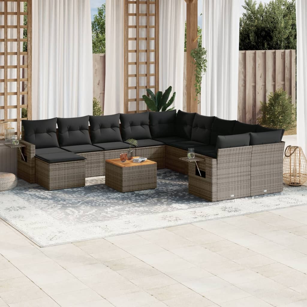 Set Divani da Giardino 12 pz con Cuscini Grigio in Polyrattan - homemem39