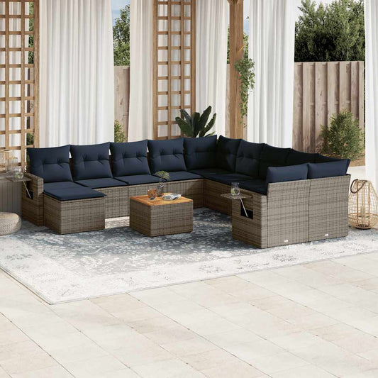 Set Divani da Giardino 12 pz con Cuscini Grigio in Polyrattan | homemem39
