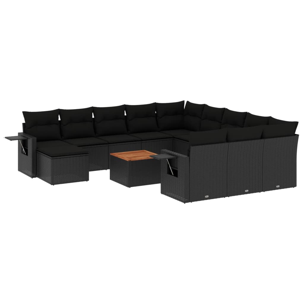 Set Divani da Giardino 13pz con Cuscini Nero in Polyrattan - homemem39