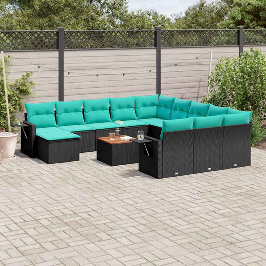 Set Divani da Giardino 13 pz con Cuscini Nero in Polyrattan | homemem39