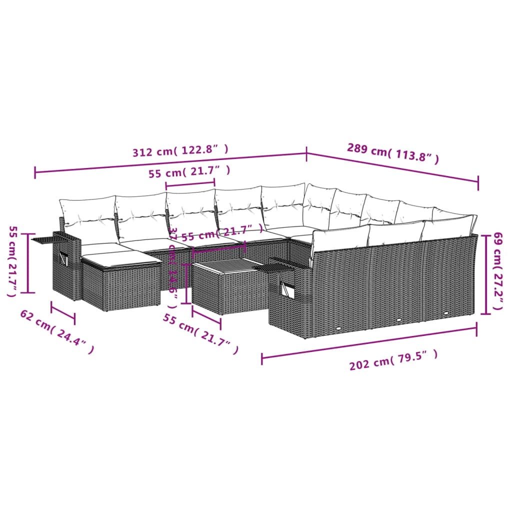 Set Divani da Giardino 13 pz con Cuscini Grigio in Polyrattan - homemem39