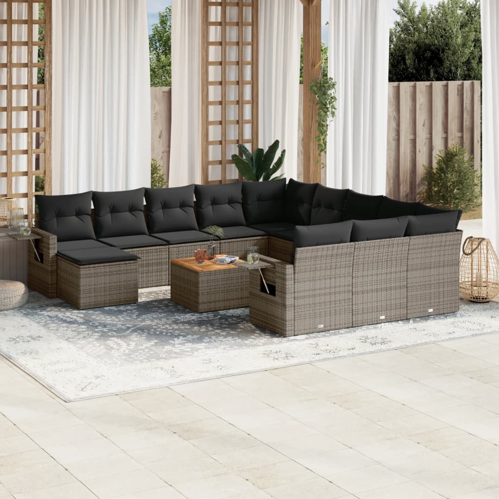 Set Divani da Giardino 13 pz con Cuscini Grigio in Polyrattan - homemem39