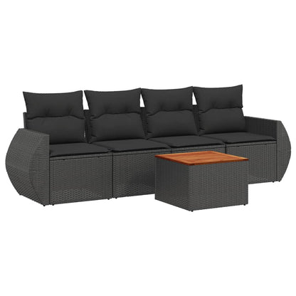 Set Divani da Giardino 5 pz con Cuscini in Polyrattan Nero | homemem39