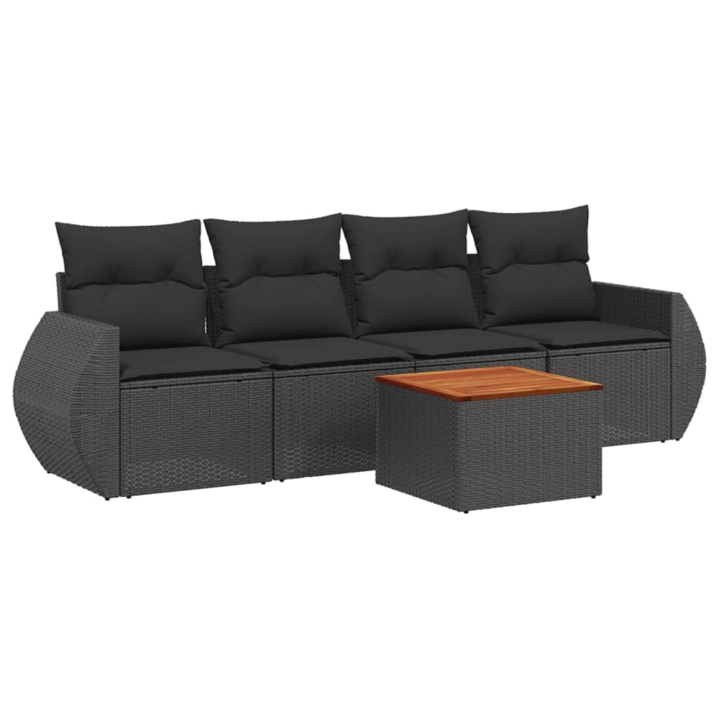 Set Divani da Giardino 5 pz con Cuscini in Polyrattan Nero - homemem39