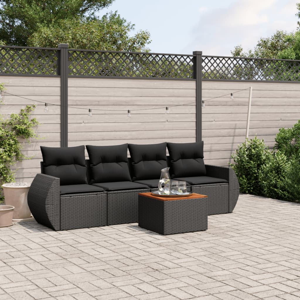 Set Divani da Giardino 5 pz con Cuscini in Polyrattan Nero | homemem39