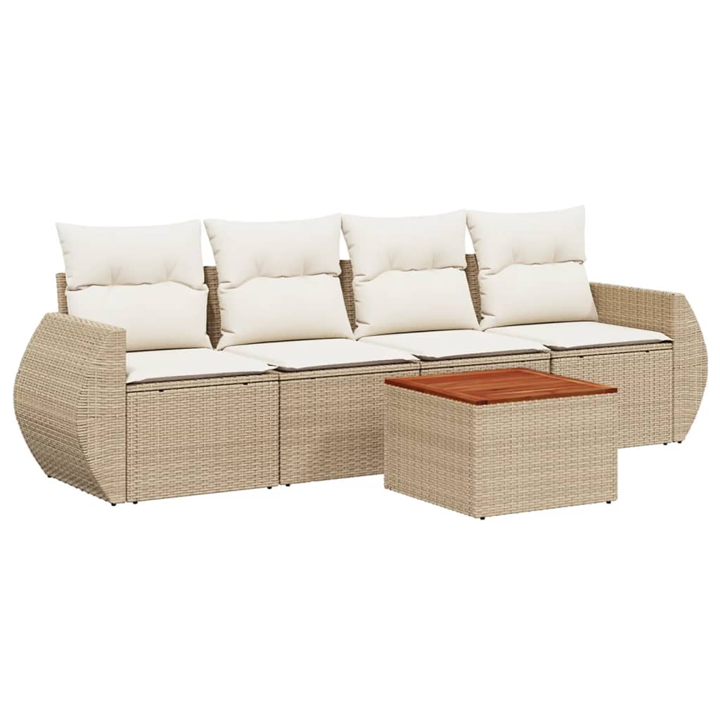 Set Divano da Giardino 5 pz con Cuscini Beige in Polyrattan - homemem39