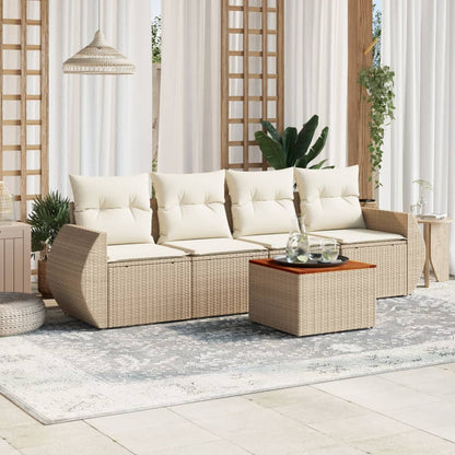 Set Divano da Giardino 5 pz con Cuscini Beige in Polyrattan - homemem39
