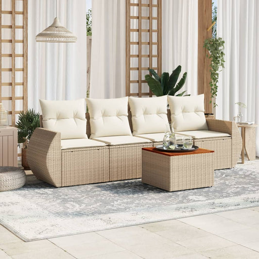 Set Divano da Giardino 5 pz con Cuscini Beige in Polyrattan - homemem39