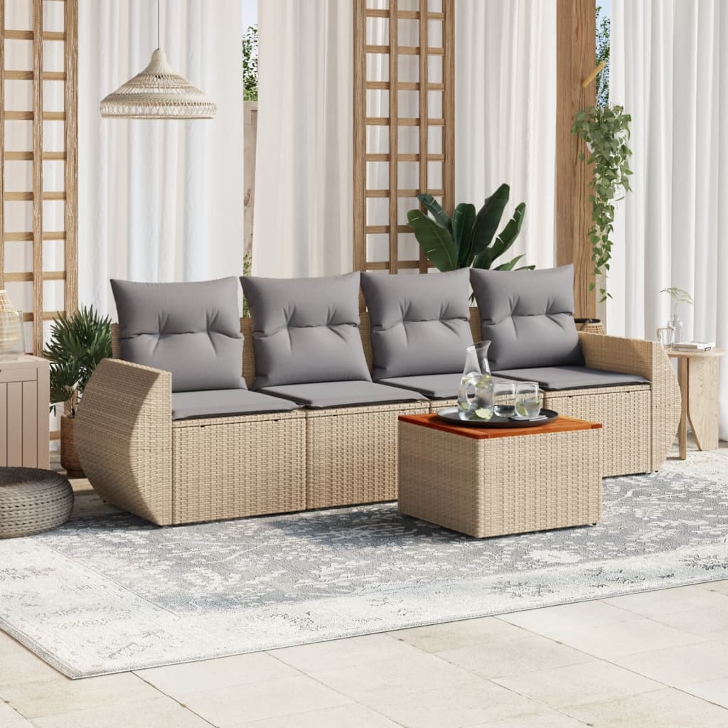 Set Divano da Giardino 5 pz con Cuscini Beige in Polyrattan - homemem39