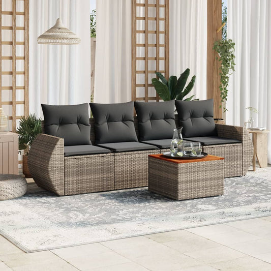 Set Divano da Giardino 5 pz con Cuscini Grigio in Polyrattan - homemem39