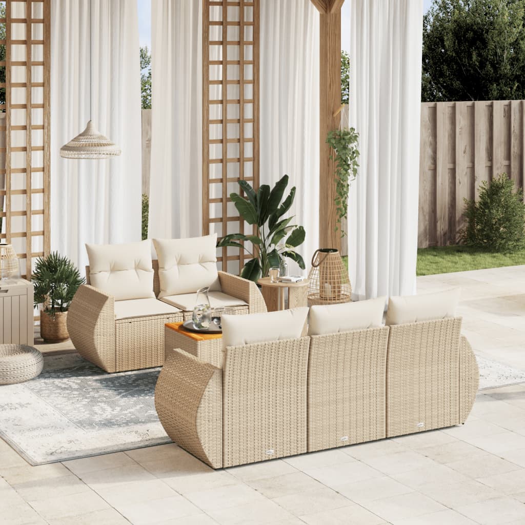 Set Divano da Giardino 6 pz con Cuscini Beige in Polyrattan - homemem39