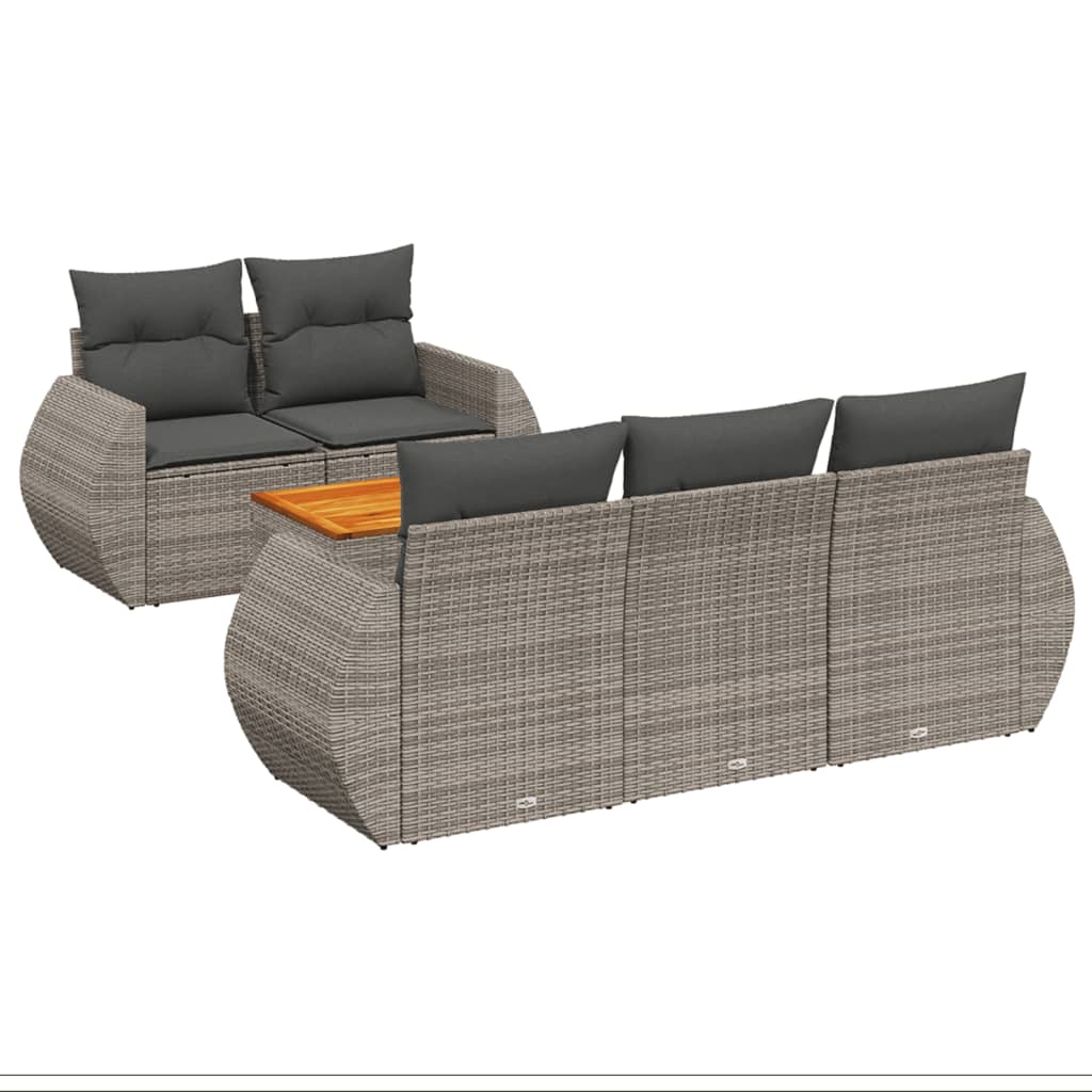 Set Divano da Giardino 6 pz con Cuscini Grigio in Polyrattan - homemem39