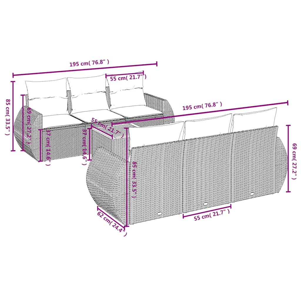 Set Divani da Giardino con Cuscini 7pz Nero Polyrattan | homemem39