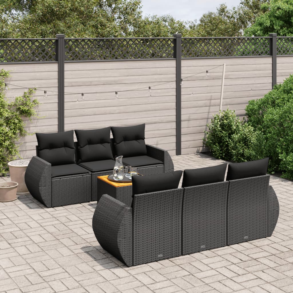 Set Divani da Giardino con Cuscini 7pz Nero Polyrattan - homemem39