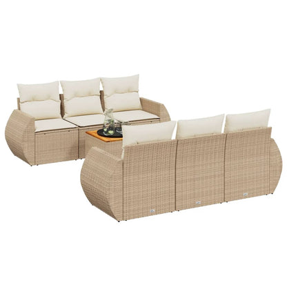 Set Divani da Giardino 7 pz con Cuscini Beige in Polyrattan - homemem39