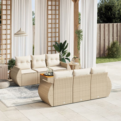 Set Divani da Giardino 7 pz con Cuscini Beige in Polyrattan - homemem39