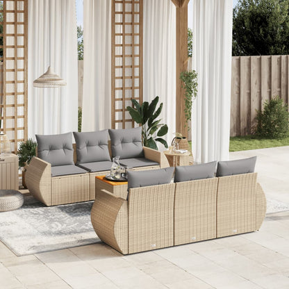 Set Divani da Giardino 7 pz con Cuscini Beige in Polyrattan - homemem39