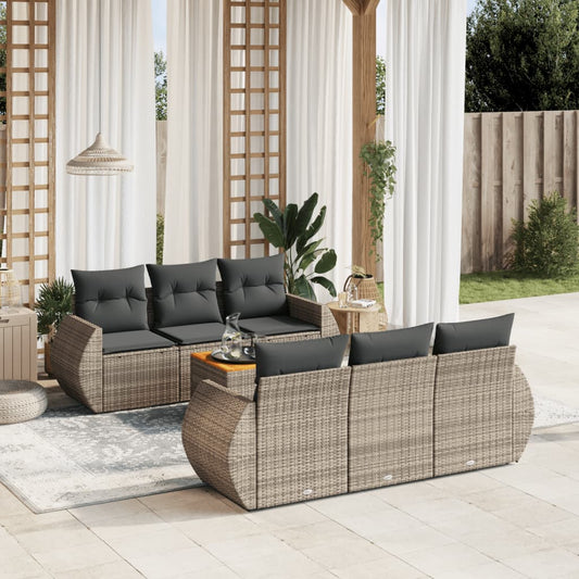 Set Divani da Giardino 7 pz con Cuscini Grigio in Polyrattan - homemem39