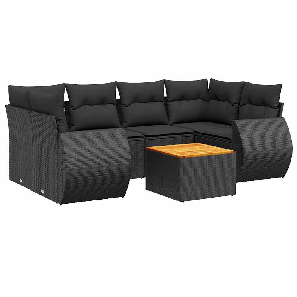 Set Divani da Giardino con Cuscini 7pz Nero Polyrattan | homemem39