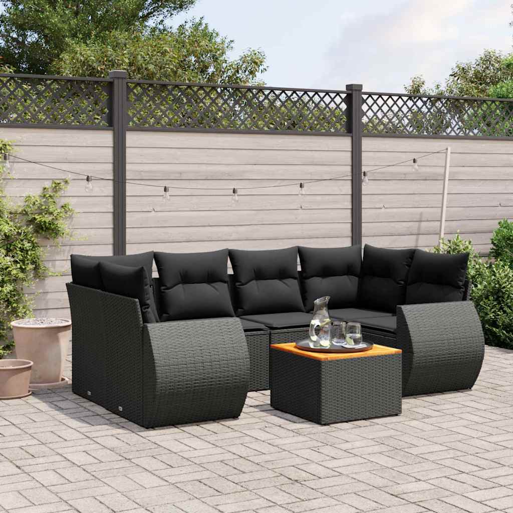Set Divani da Giardino con Cuscini 7pz Nero Polyrattan | homemem39