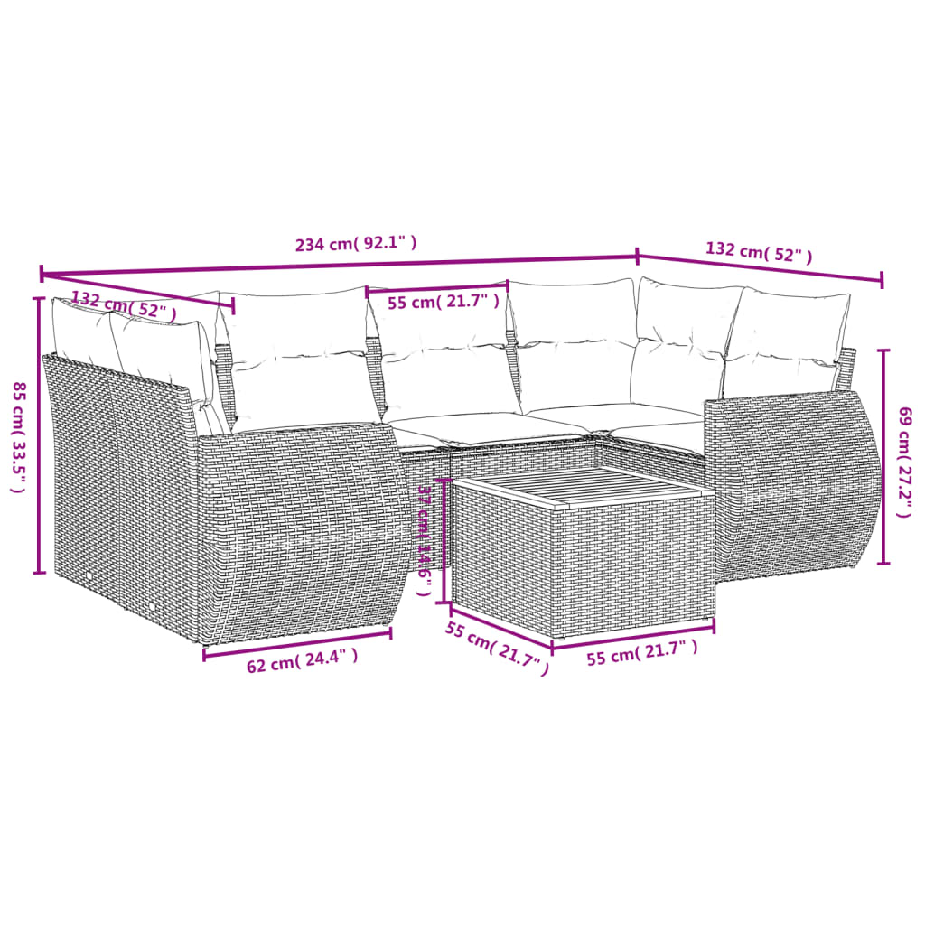Set Divani da Giardino con Cuscini 7pz Nero Polyrattan - homemem39