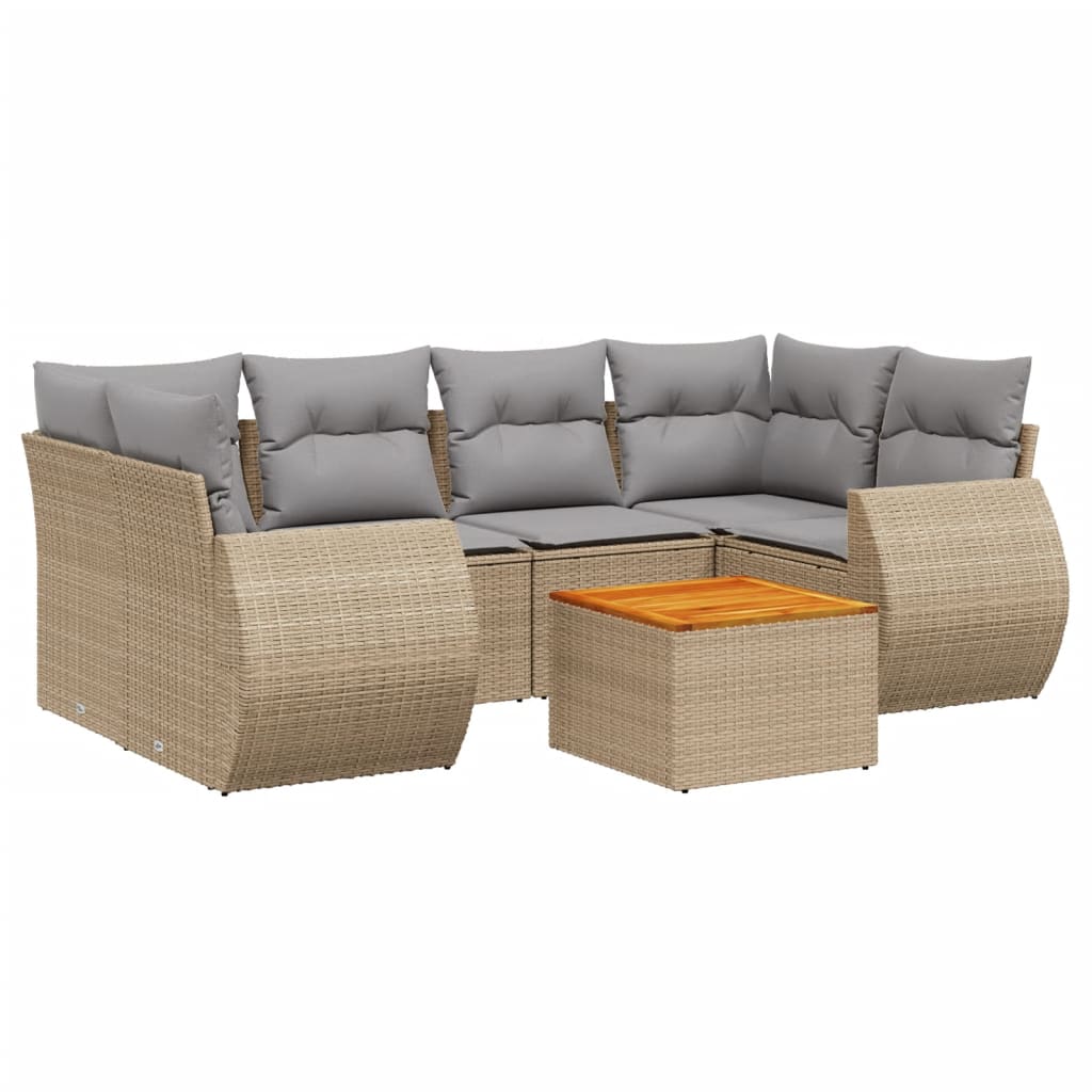 Set Divani da Giardino 7 pz con Cuscini Beige in Polyrattan - homemem39