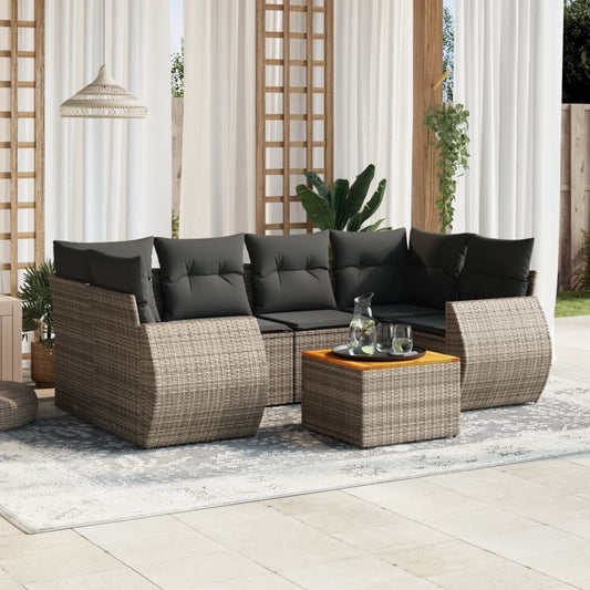 Set Divani da Giardino 7 pz con Cuscini Grigio in Polyrattan - homemem39