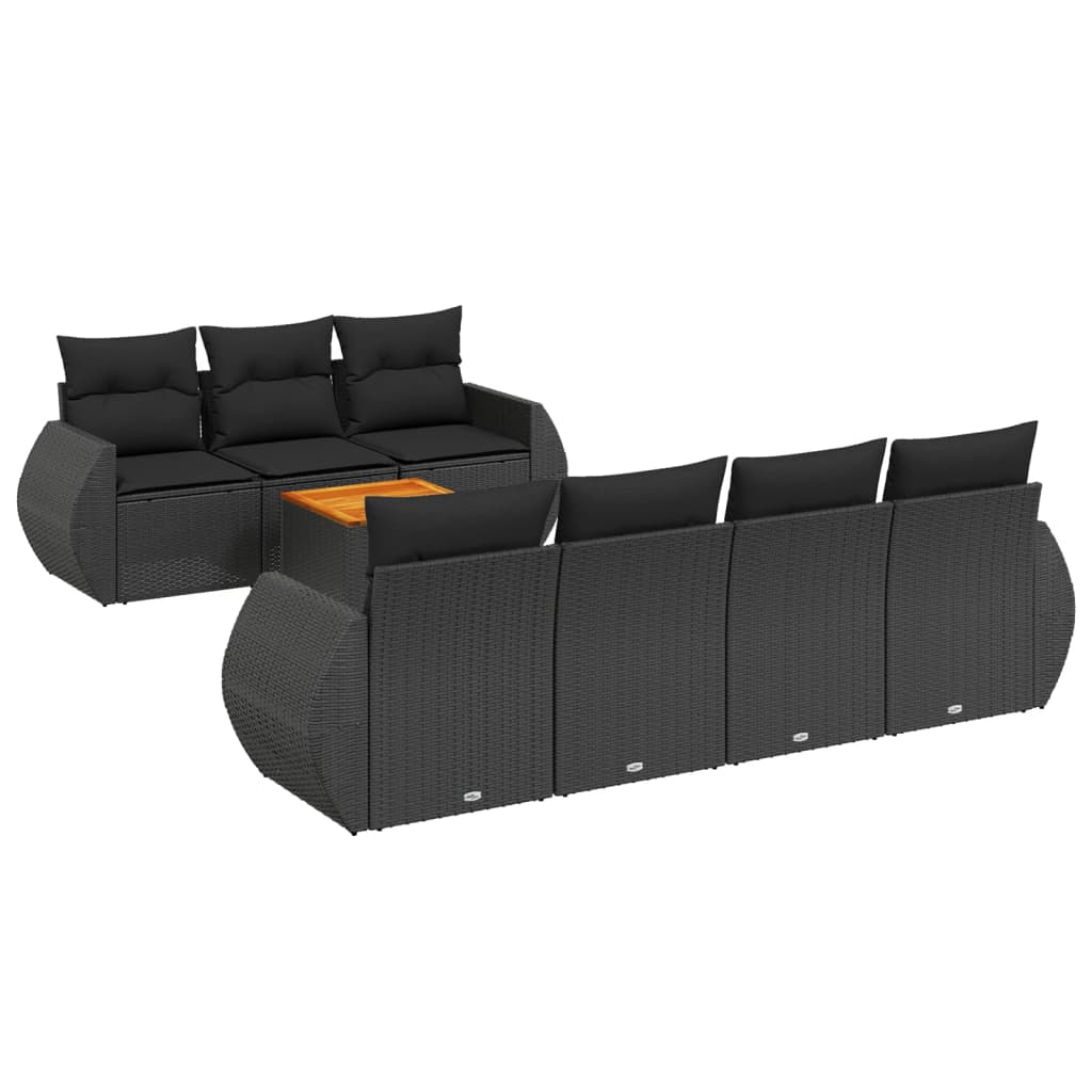 Set Divani da Giardino con Cuscini 8 pz Nero in Polyrattan - homemem39