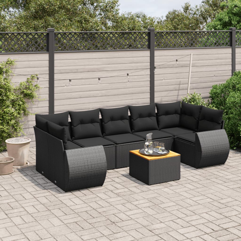 Set Divani da Giardino con Cuscini 8 pz Nero in Polyrattan - homemem39