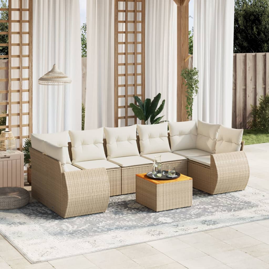 Set Divano da Giardino 8 pz con Cuscini Beige in Polyrattan - homemem39