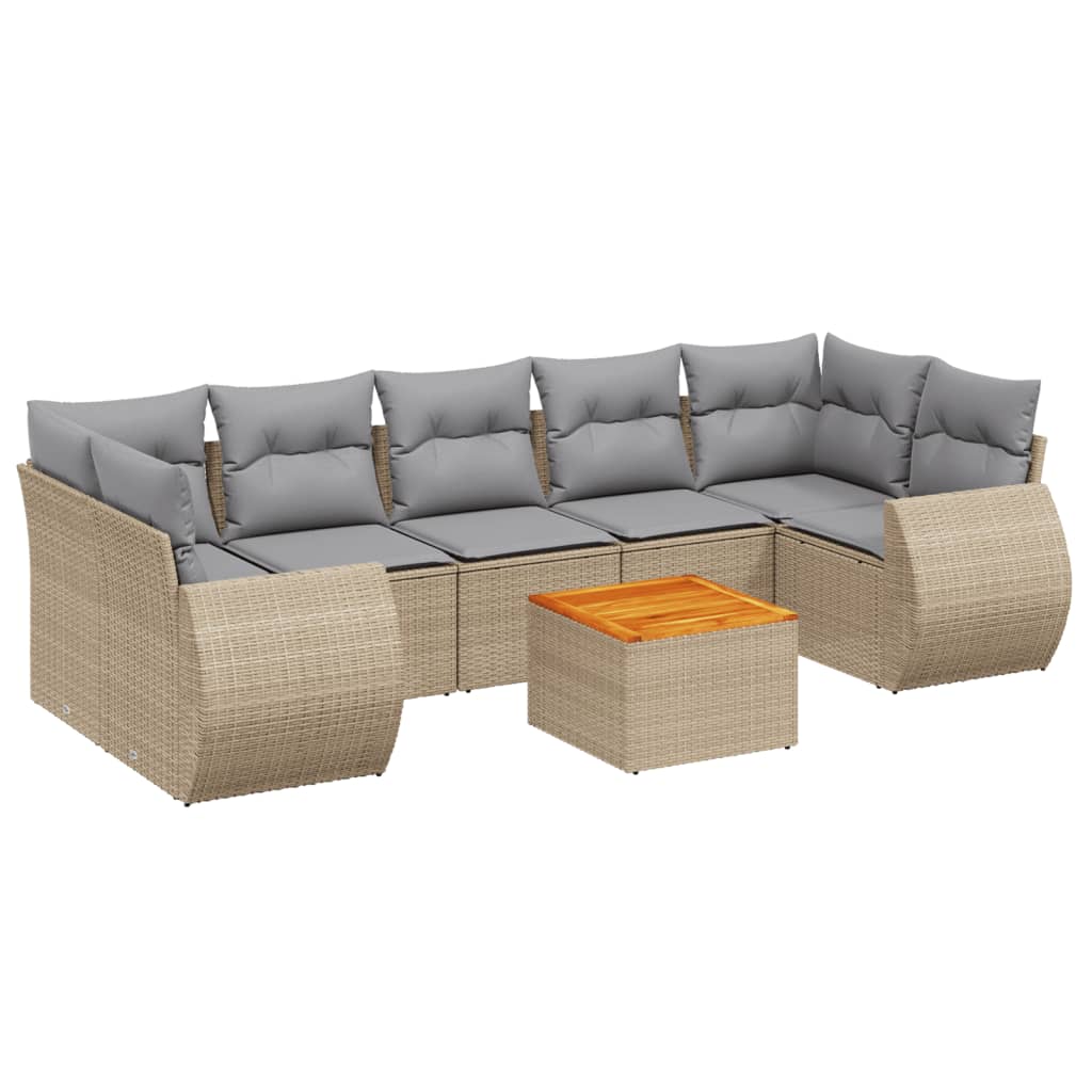 Set Divano da Giardino 8 pz con Cuscini Beige in Polyrattan - homemem39