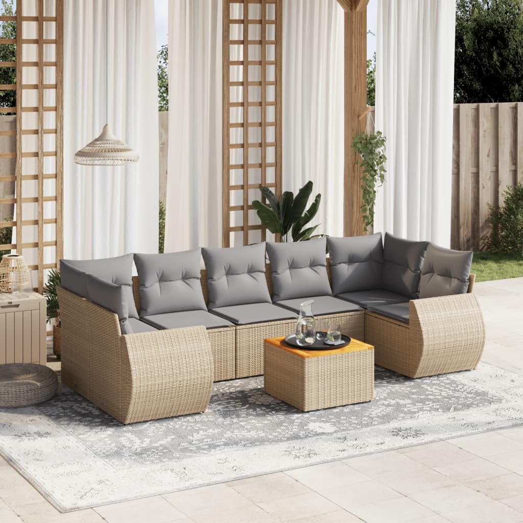 Set Divano da Giardino 8 pz con Cuscini Beige in Polyrattan - homemem39