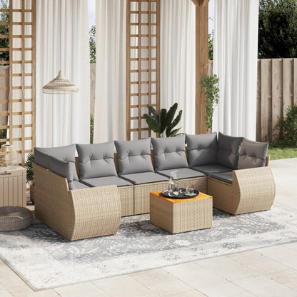 Set Divano da Giardino 8 pz con Cuscini Beige in Polyrattan - homemem39