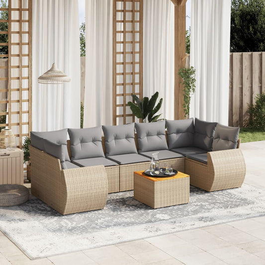 Set Divano da Giardino 8 pz con Cuscini Beige in Polyrattan - homemem39