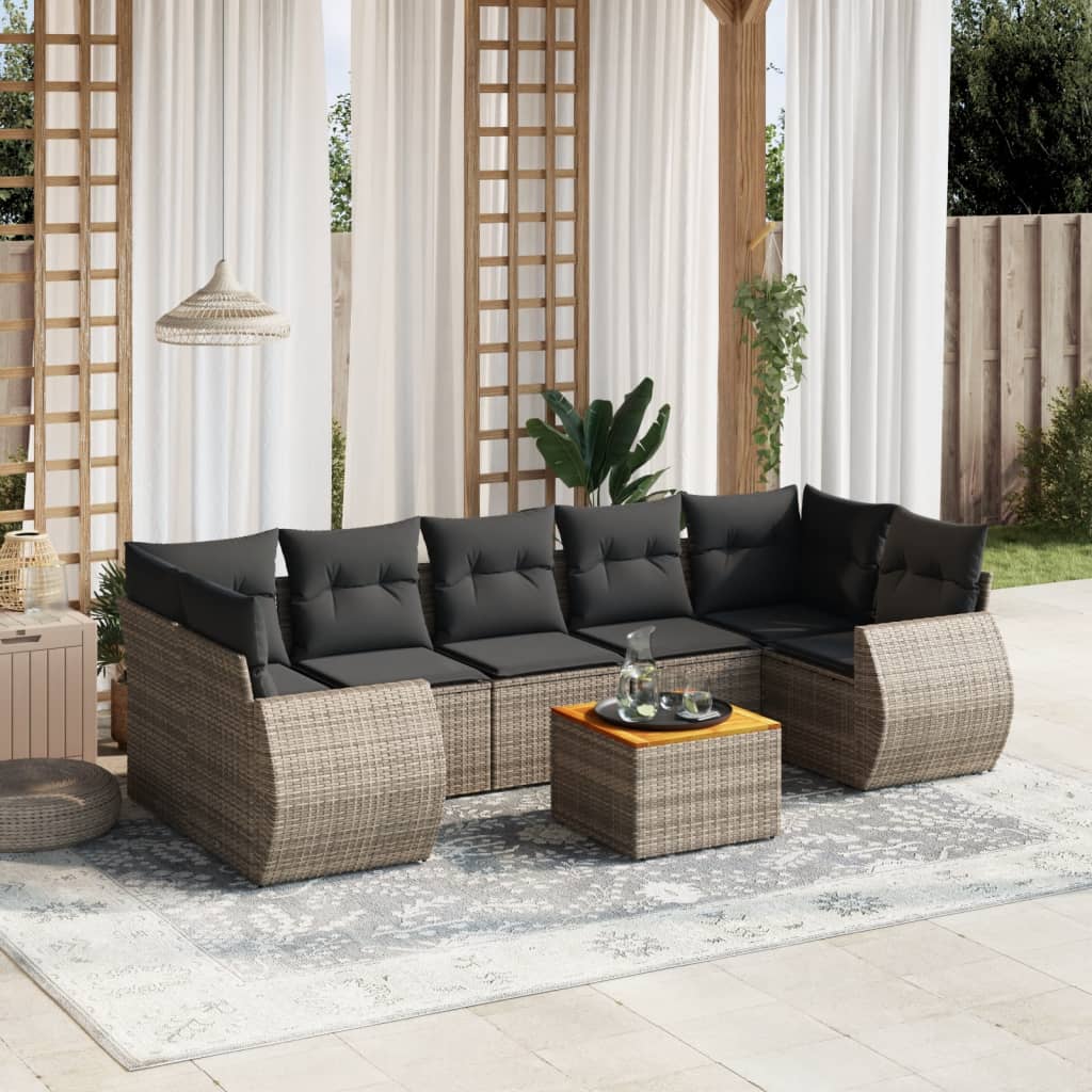 Set Divano da Giardino 8 pz con Cuscini Grigio in Polyrattan - homemem39