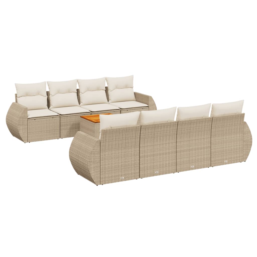 Set Divano da Giardino 9 pz con Cuscini Beige in Polyrattan - homemem39