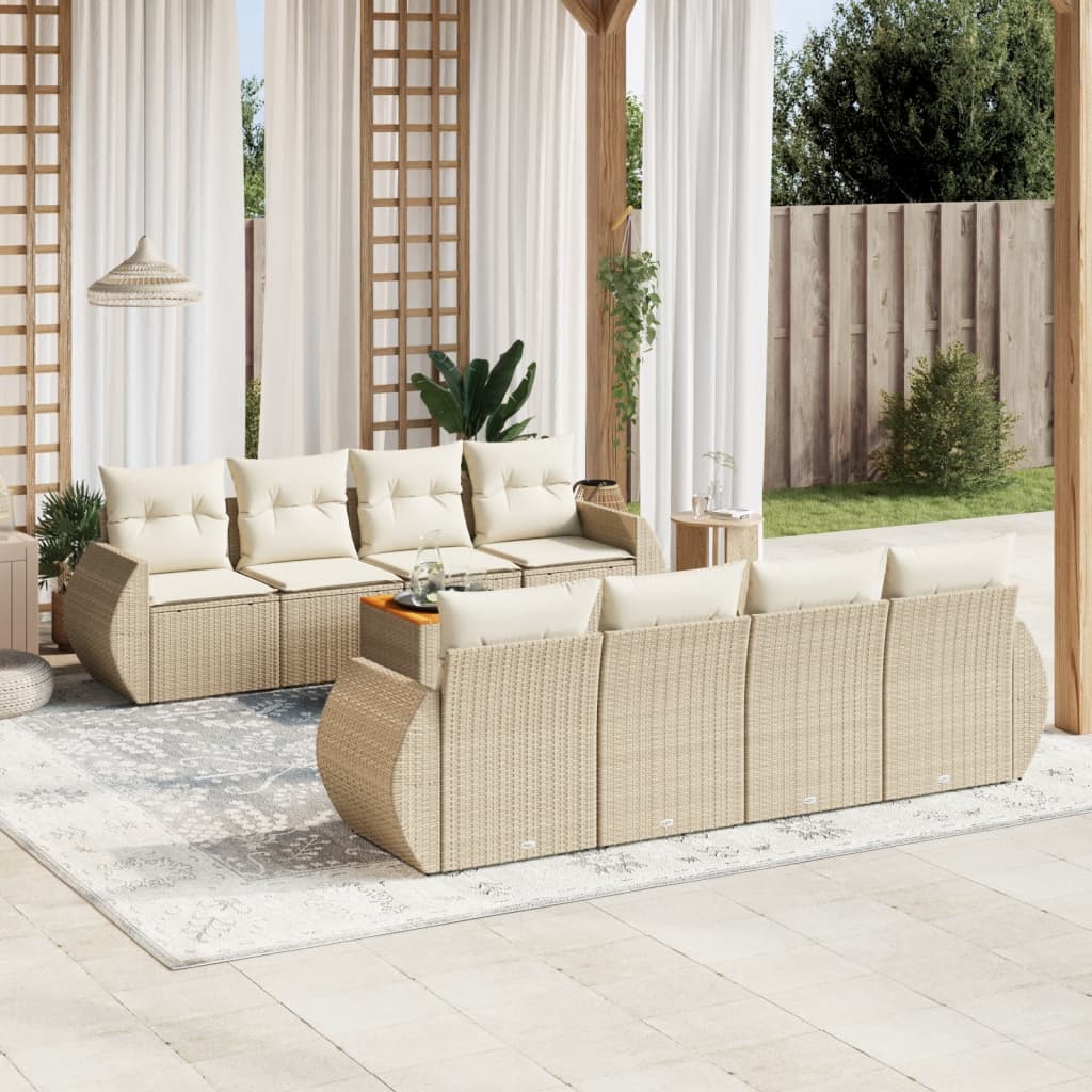 Set Divano da Giardino 9 pz con Cuscini Beige in Polyrattan - homemem39