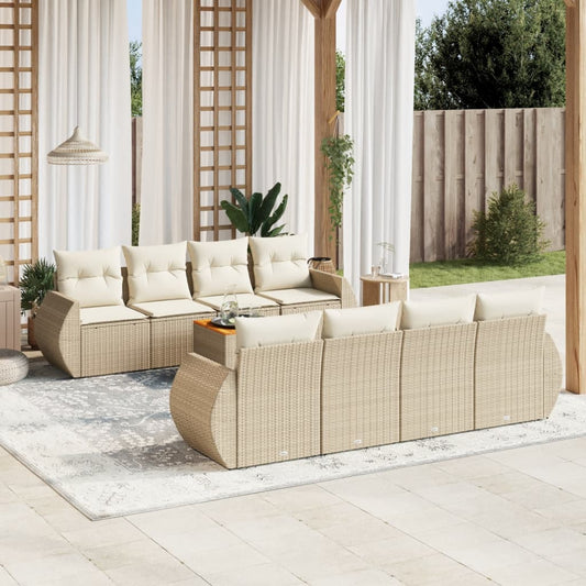 Set Divano da Giardino 9 pz con Cuscini Beige in Polyrattan - homemem39