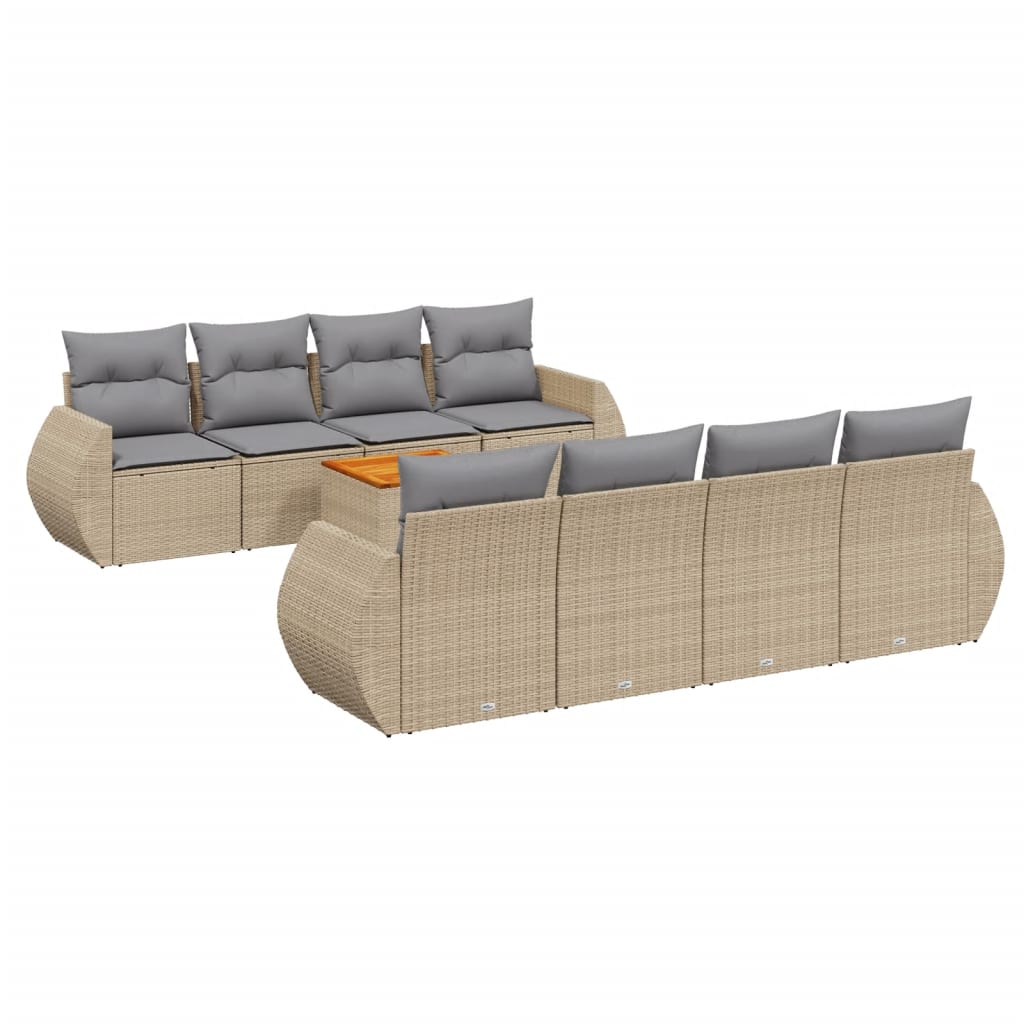 Set Divano da Giardino 9 pz con Cuscini Beige in Polyrattan - homemem39