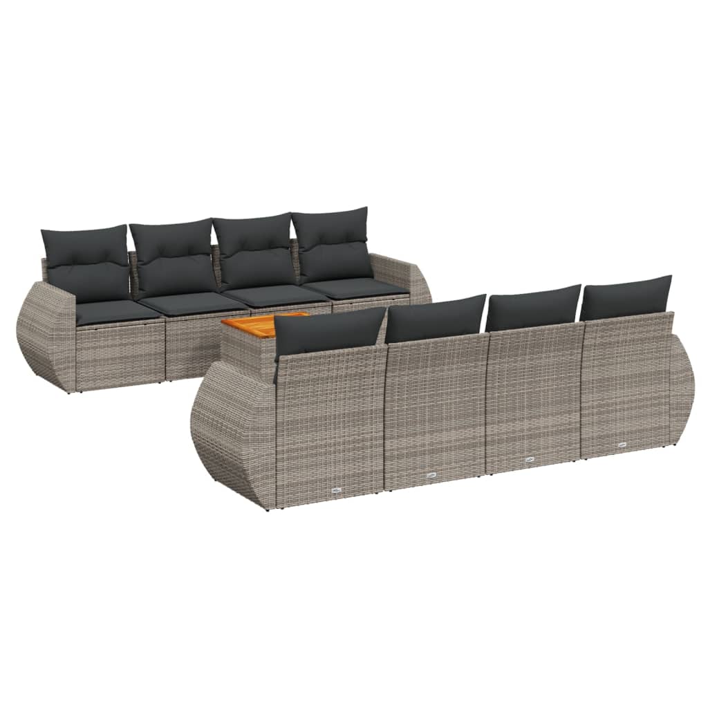Set Divano da Giardino 9 pz con Cuscini Grigio in Polyrattan - homemem39