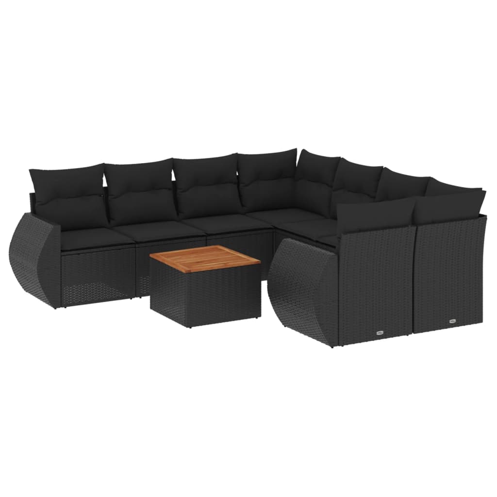 Set Divani da Giardino 9 pz con Cuscini Nero in Polyrattan - homemem39