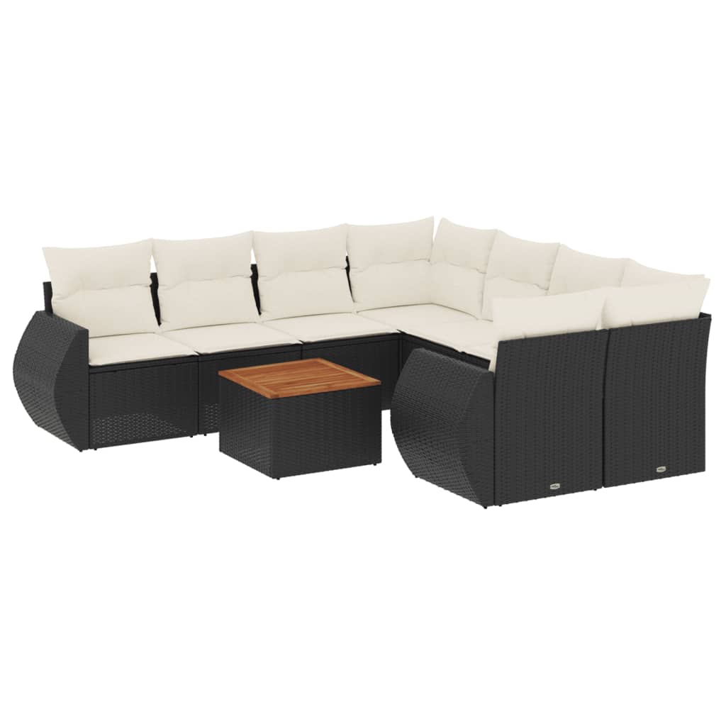 Set Divani da Giardino 9 pz con Cuscini Nero in Polyrattan - homemem39