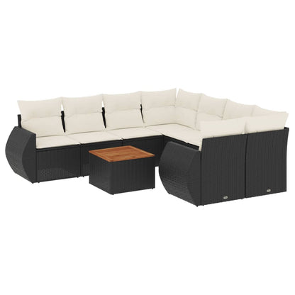 Set Divani da Giardino 9 pz con Cuscini Nero in Polyrattan - homemem39