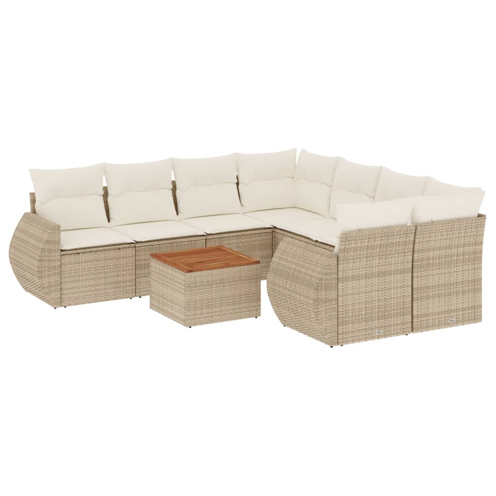 Set Divano da Giardino 9 pz con Cuscini Beige in Polyrattan - homemem39