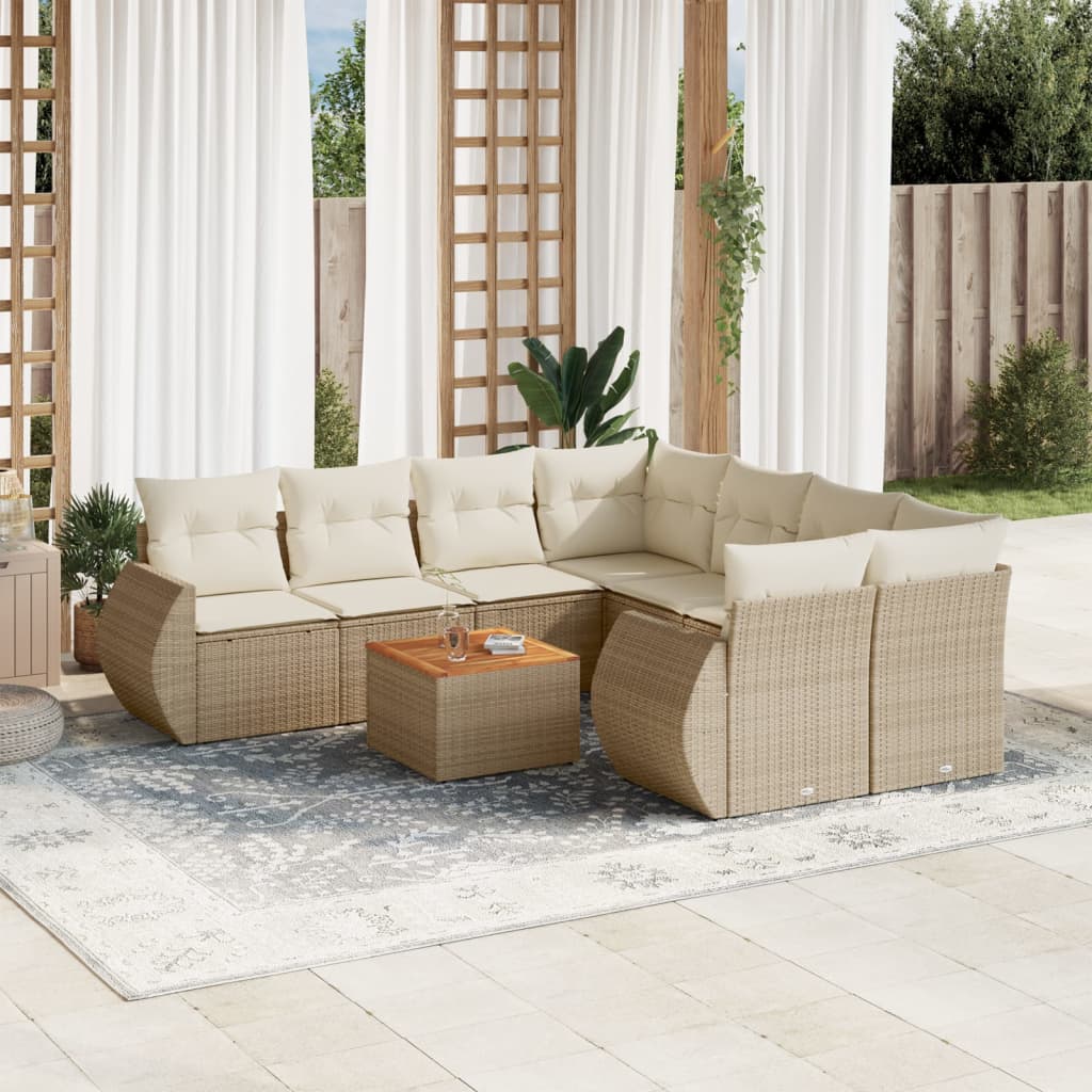 Set Divano da Giardino 9 pz con Cuscini Beige in Polyrattan - homemem39