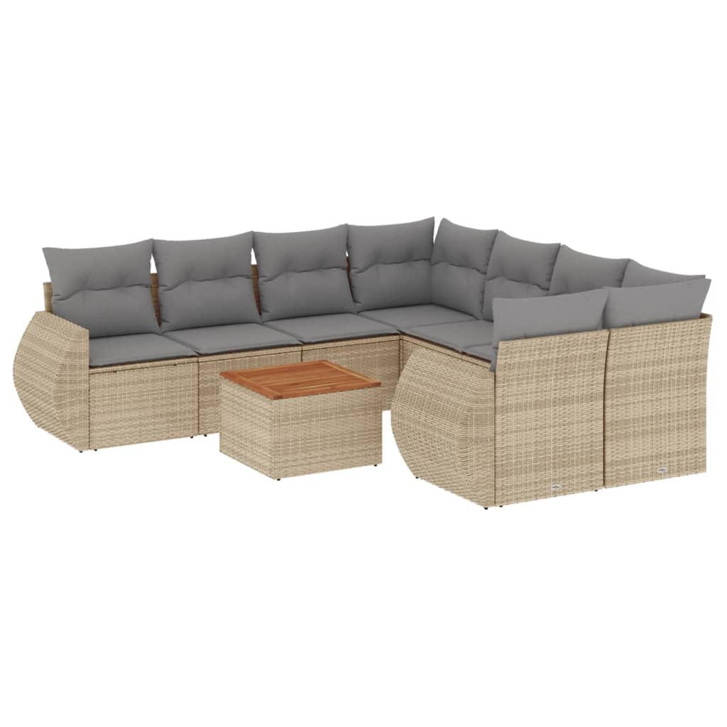 Set Divano da Giardino 9 pz con Cuscini Beige in Polyrattan - homemem39