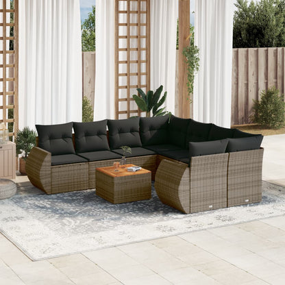 Set Divano da Giardino 9 pz con Cuscini Grigio in Polyrattan - homemem39
