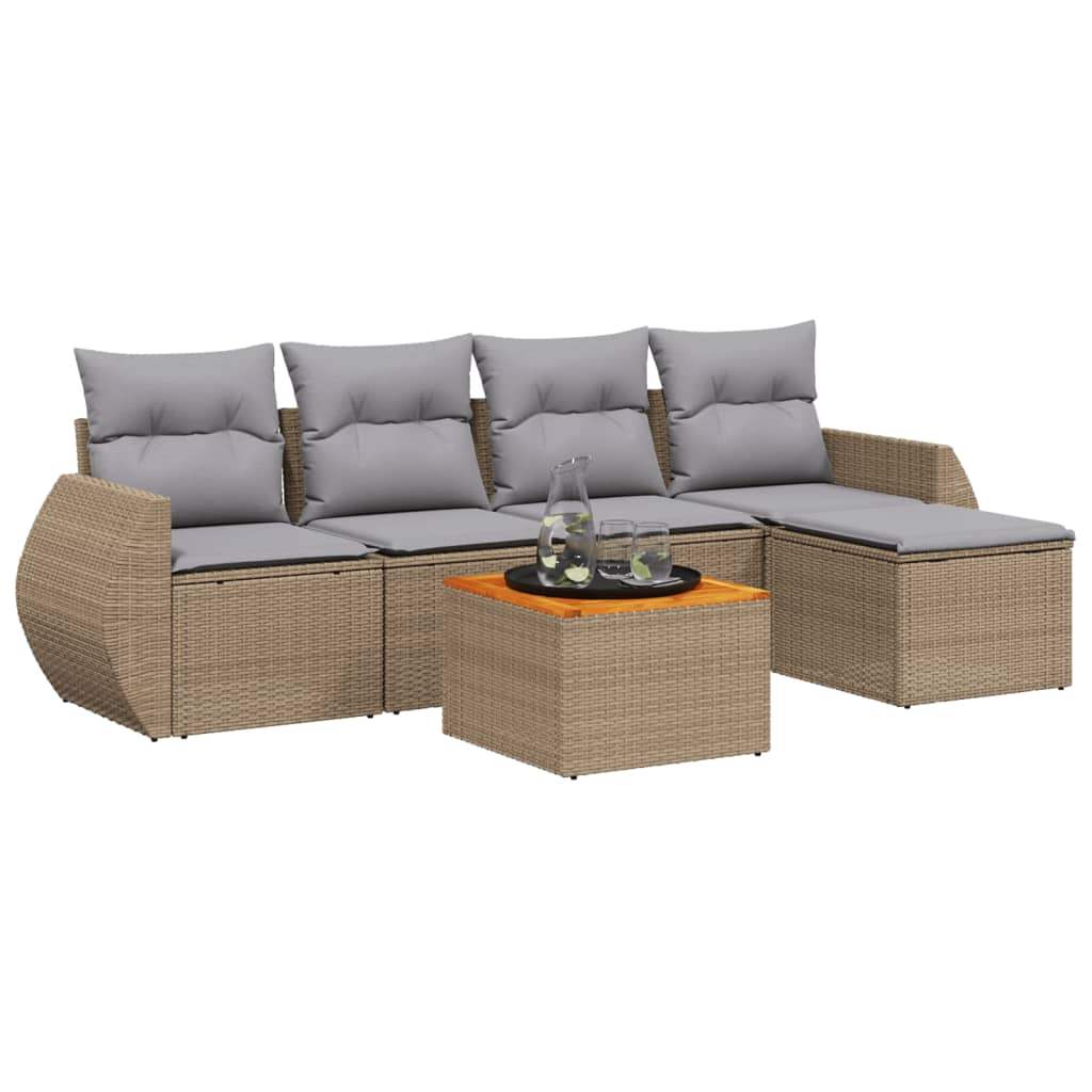 Set Divano da Giardino 6 pz con Cuscini Beige in Polyrattan - homemem39