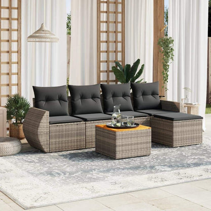 Set Divano da Giardino 6 pz con Cuscini Grigio in Polyrattan - homemem39